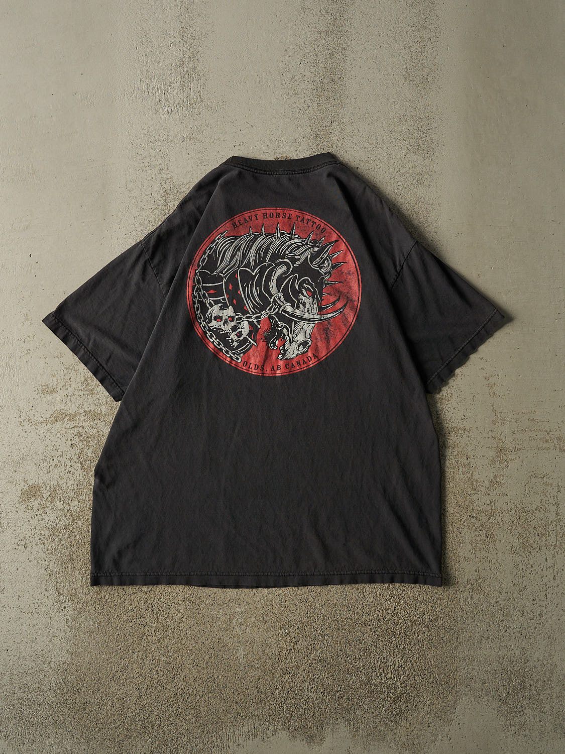 Vintage Y2K Faded Black Heavy Horse Tattoo Tee (XL/XXL)