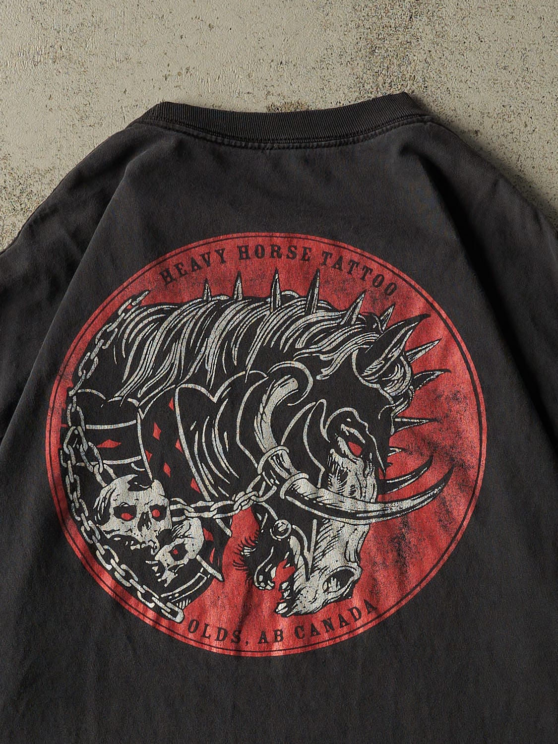 Vintage Y2K Faded Black Heavy Horse Tattoo Tee (XL/XXL)