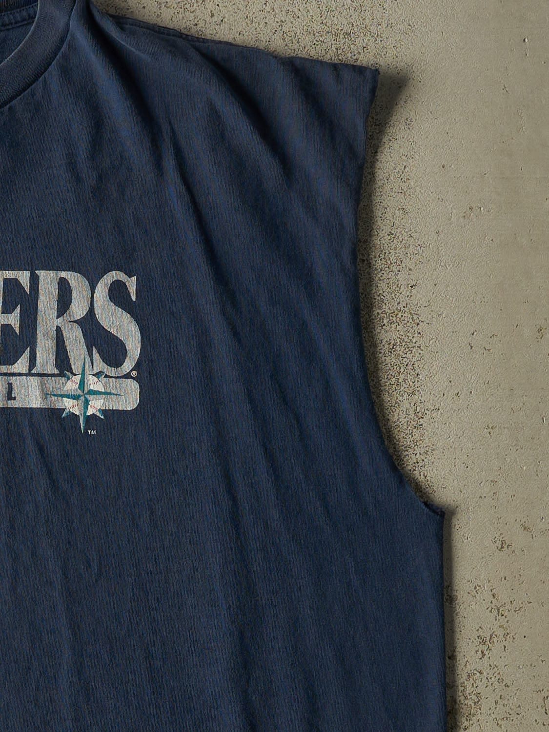 Vintage 02' Navy Blue Nike Seattle Mariners Cut Off Tee (XL)