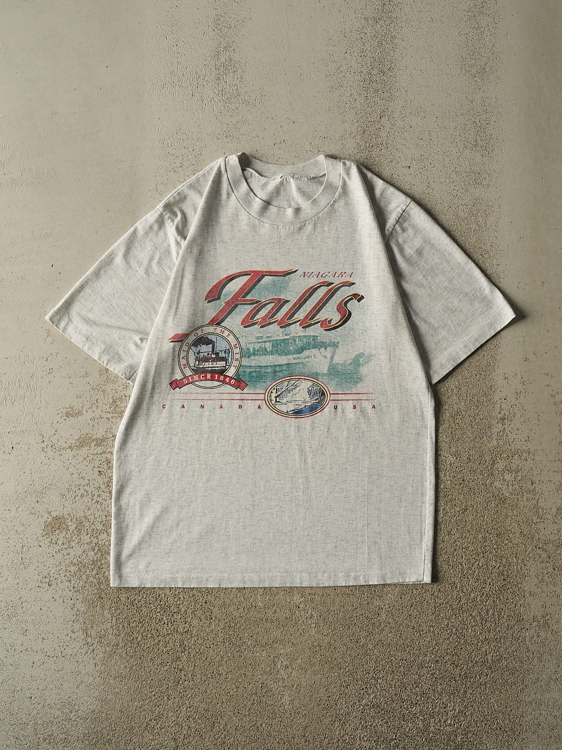 Vintage 90s Heather Grey Niagara Falls Single Stitch Tee (L)