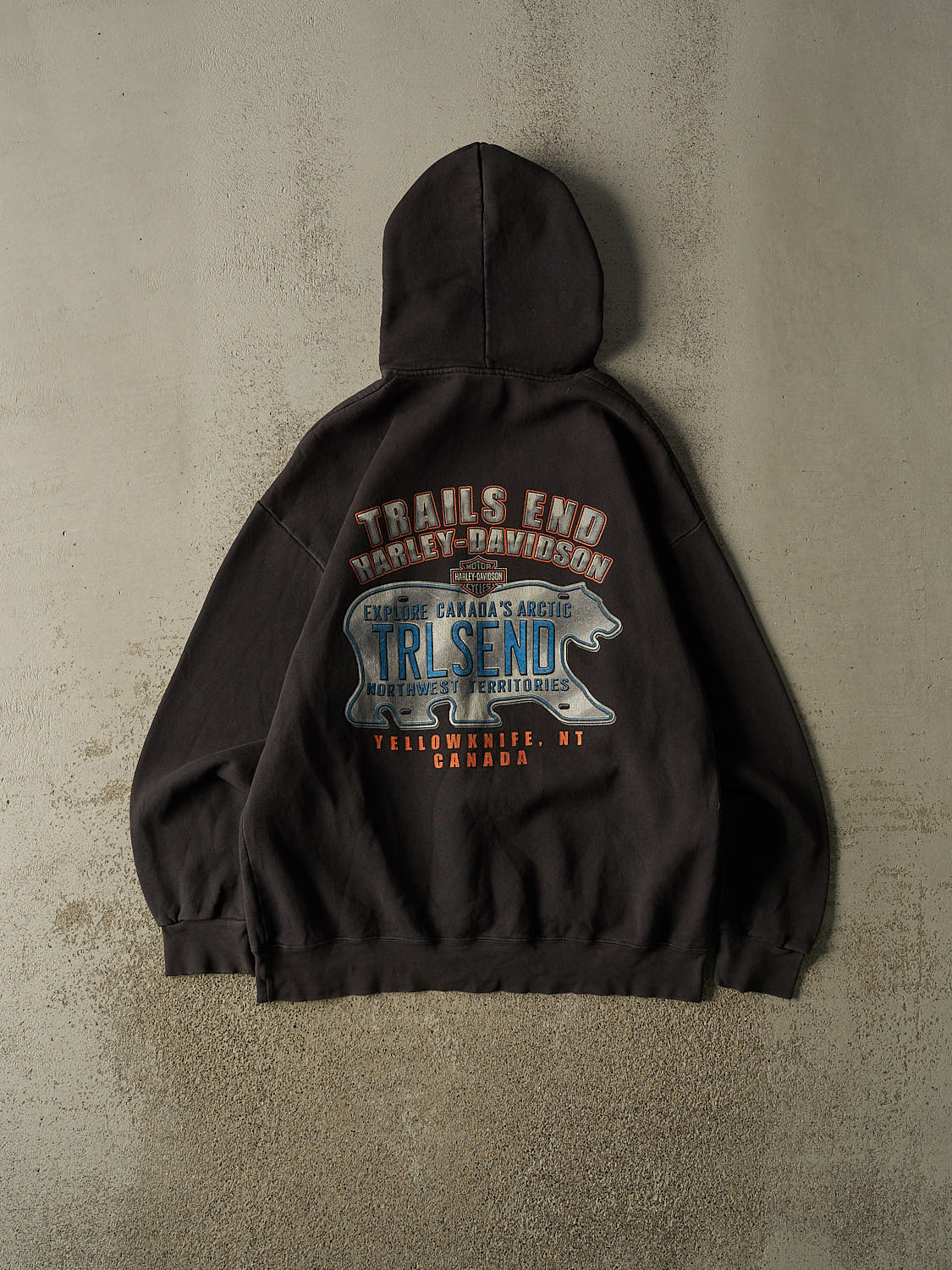Vintage 17' Faded Black Harley Davidson Yellowknife Canada Hoodie (L/XL)