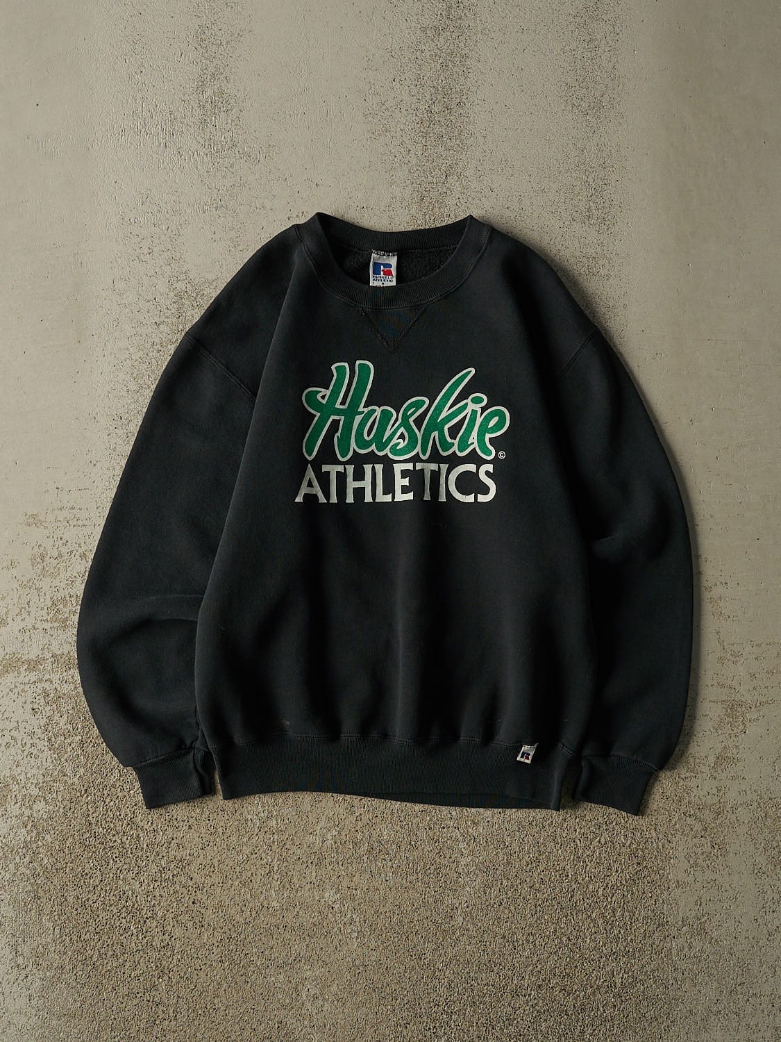 Vintage 90s Faded Black Russell Athletic Huskie Athletics Crewneck (S/M)