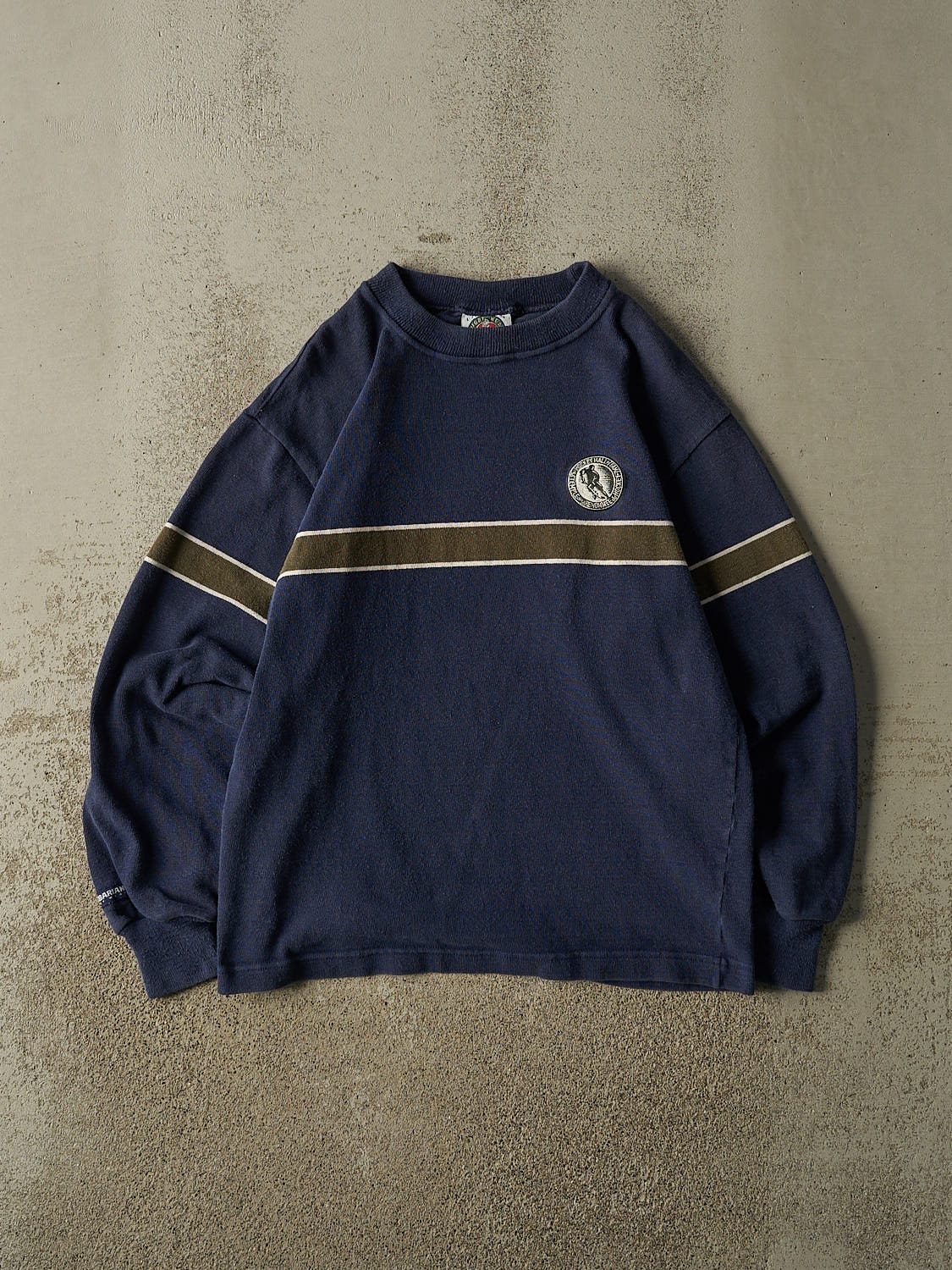 Vintage 90s Navy Blue Hockey Hall Of Fame Textured Long Sleeve (L)