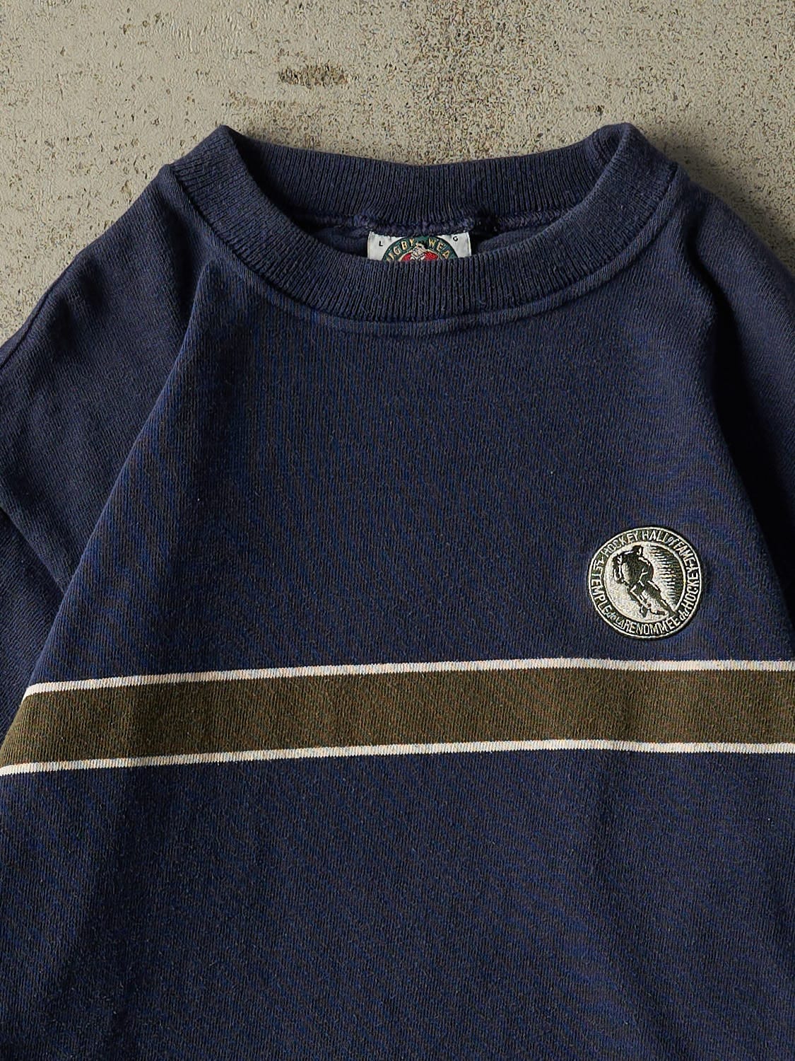 Vintage 90s Navy Blue Hockey Hall Of Fame Textured Long Sleeve (L)