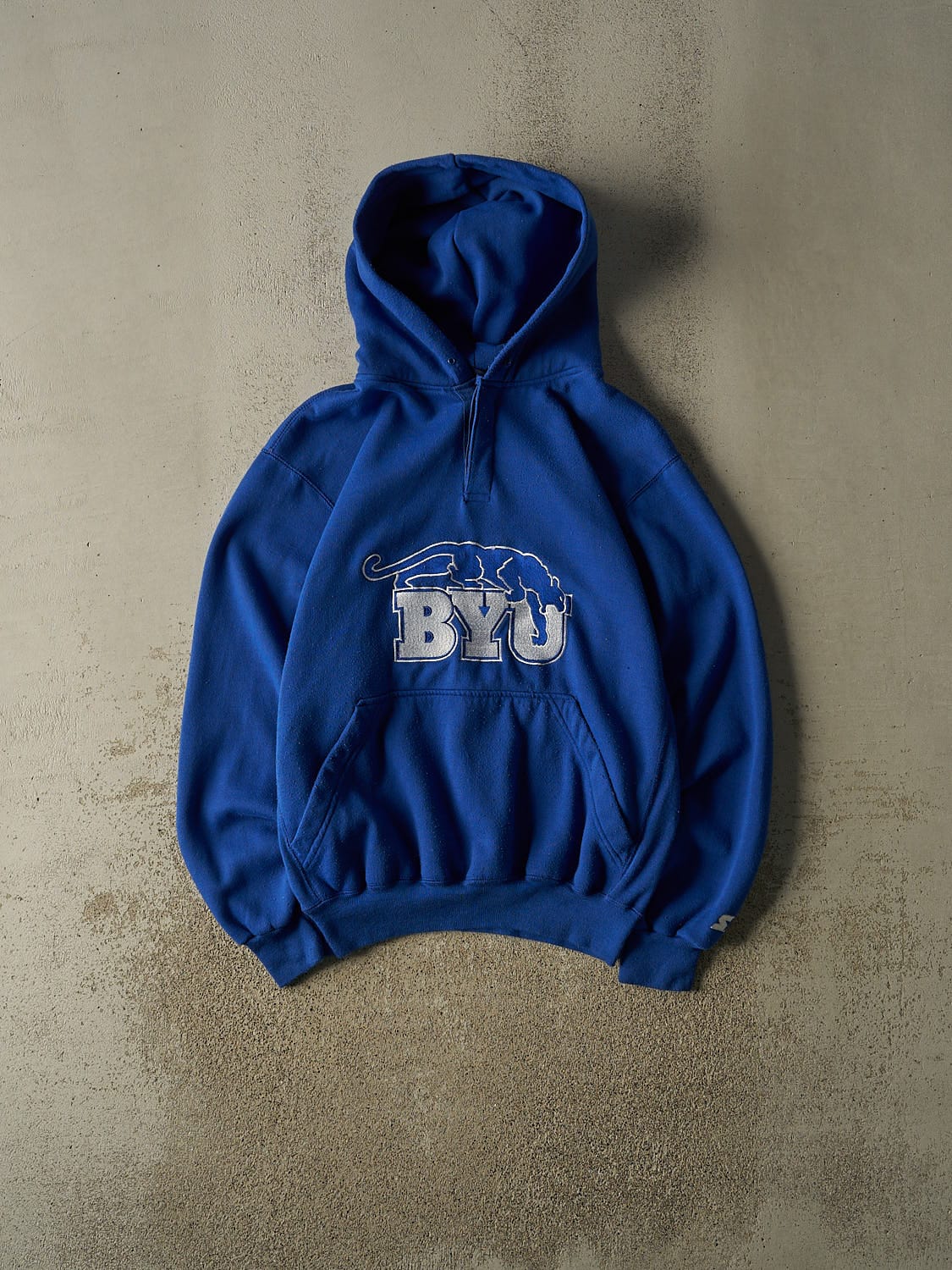 Vintage 90s Blue BYU Quarter Button Hoodie (XL)