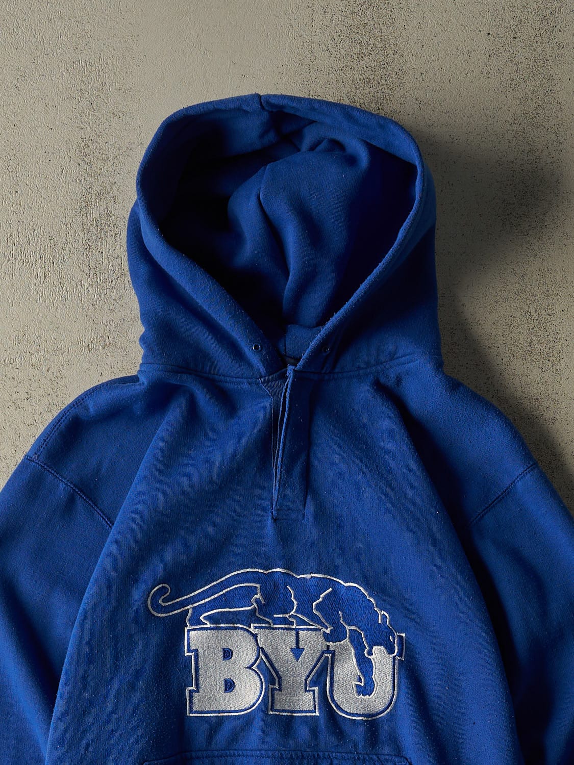 Vintage 90s Blue BYU Quarter Button Hoodie (XL)