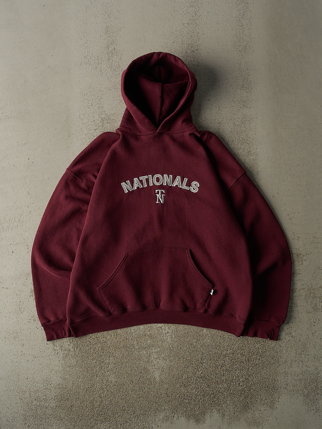 Vintage Y2K Burgundy Russell Athletic Nationals Embroidered Hoodie (XL)