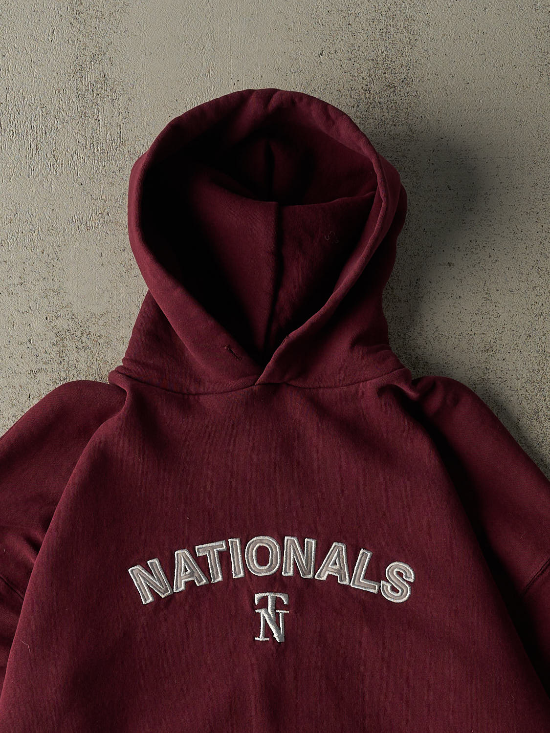 Vintage Y2K Burgundy Russell Athletic Nationals Embroidered Hoodie (XL)