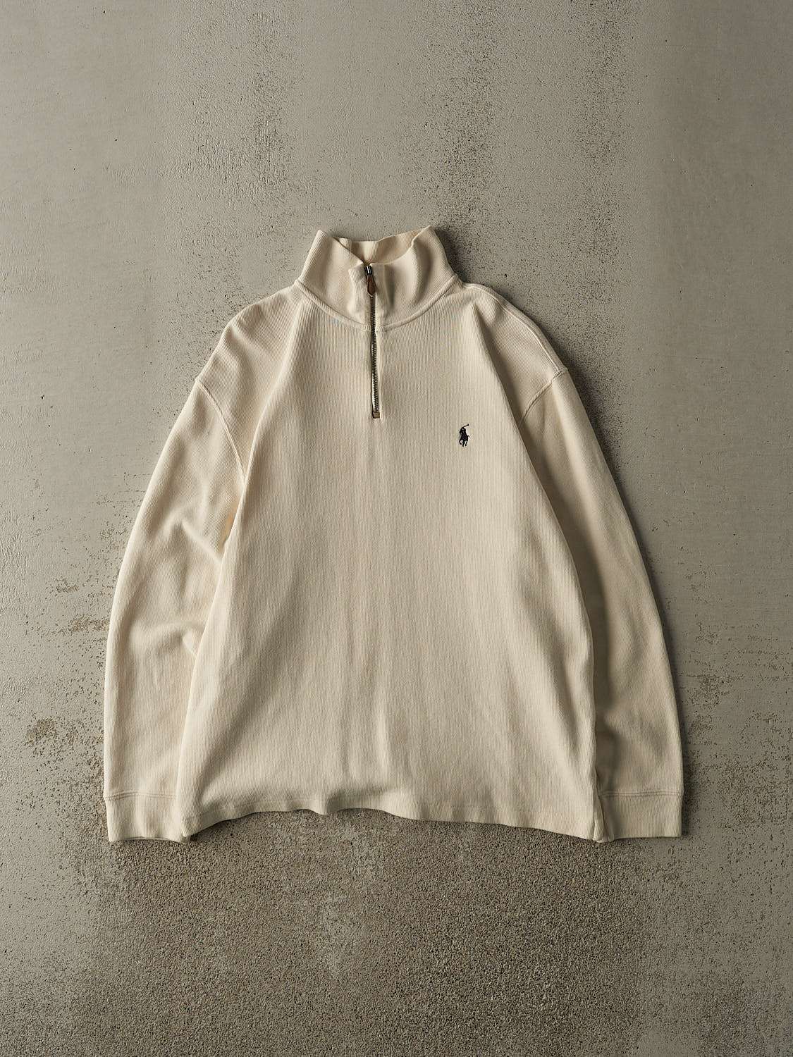 Vintage 90s Beige Polo Ralph Lauren Embroidered Quarter Zip Sweater (L)