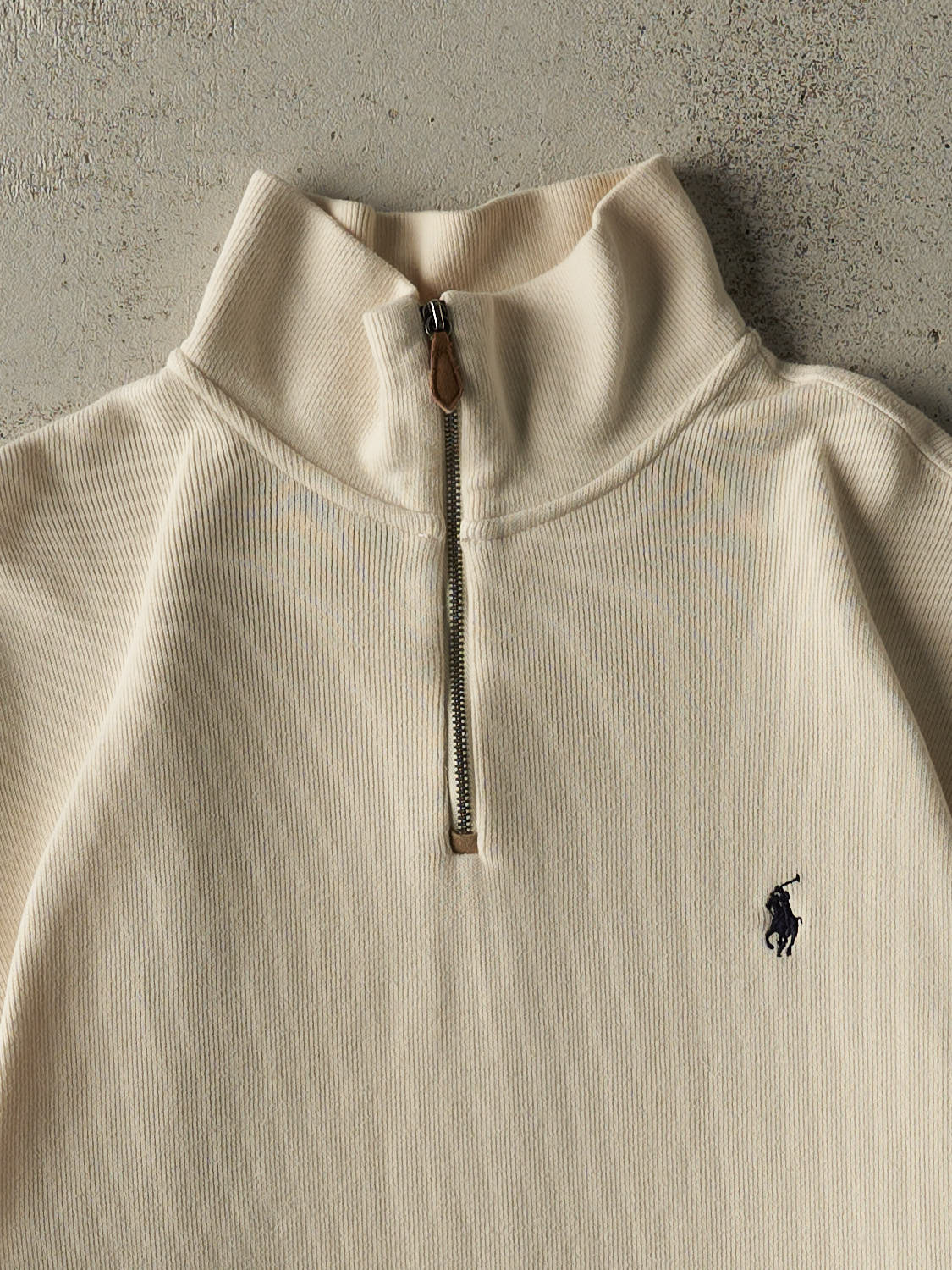 Vintage 90s Beige Polo Ralph Lauren Embroidered Quarter Zip Sweater (L)