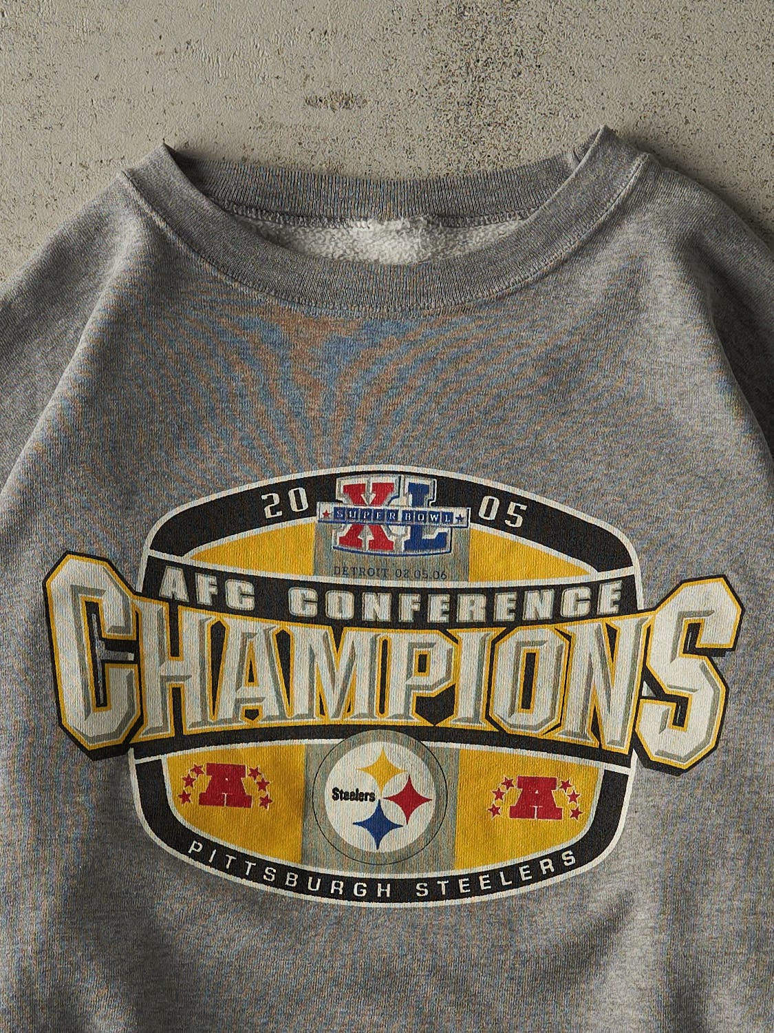 Vintage 05' Grey Pittsburgh Steelers AFC Champions Crewneck (L)