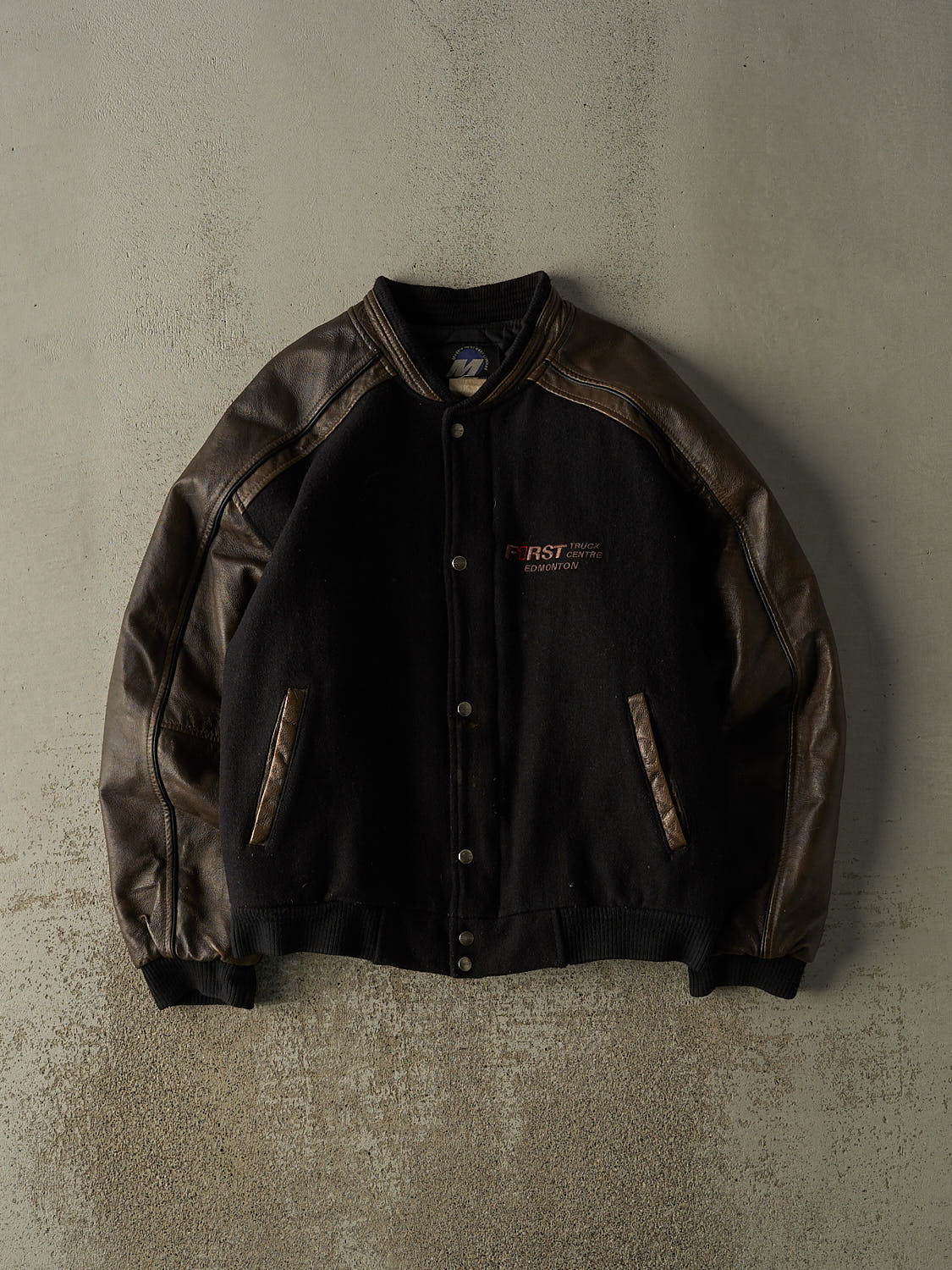 Vintage 90s Black & Brown Embroidered Varsity Jacket (M/L)