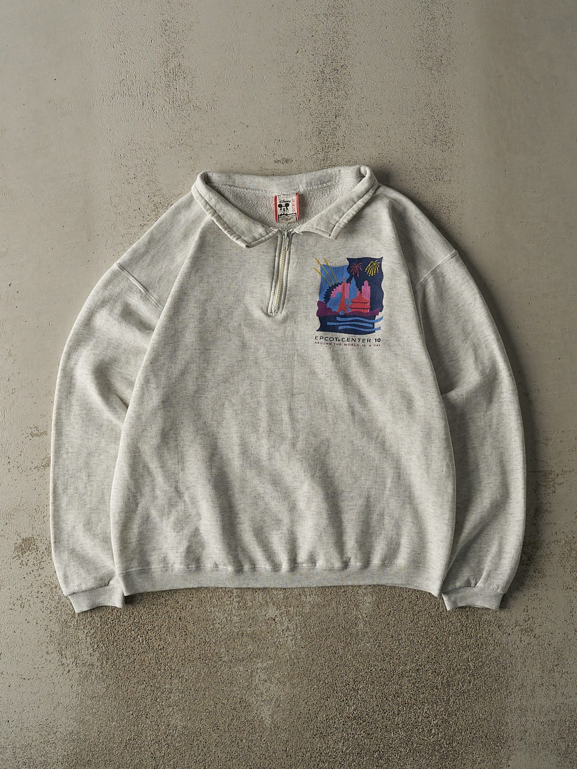 Vintage 90s Heather Grey Disney Epcot Center Quarter Zip Sweater (M/L)