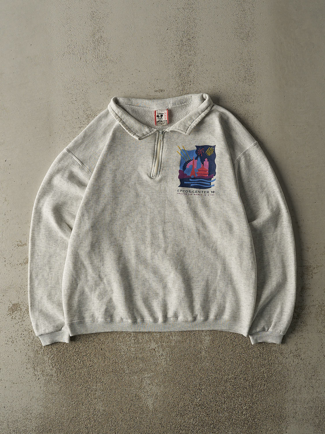 Vintage 90s Heather Grey Disney Epcot Center Quarter Zip Sweater (M/L)