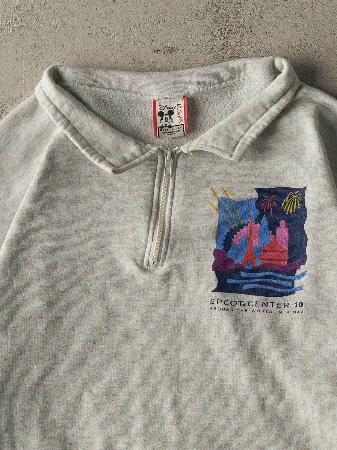 Vintage 90s Heather Grey Disney Epcot Center Quarter Zip Sweater (M/L)