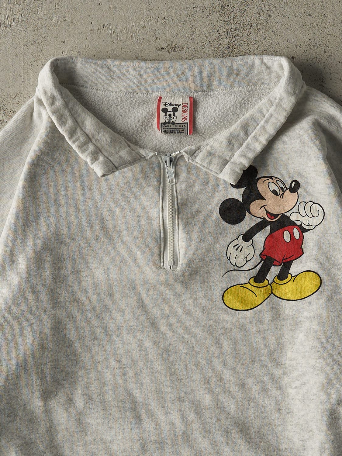 Vintage 90s Heather Grey Mickey Mouse Quarter Zip Sweater (M/L)