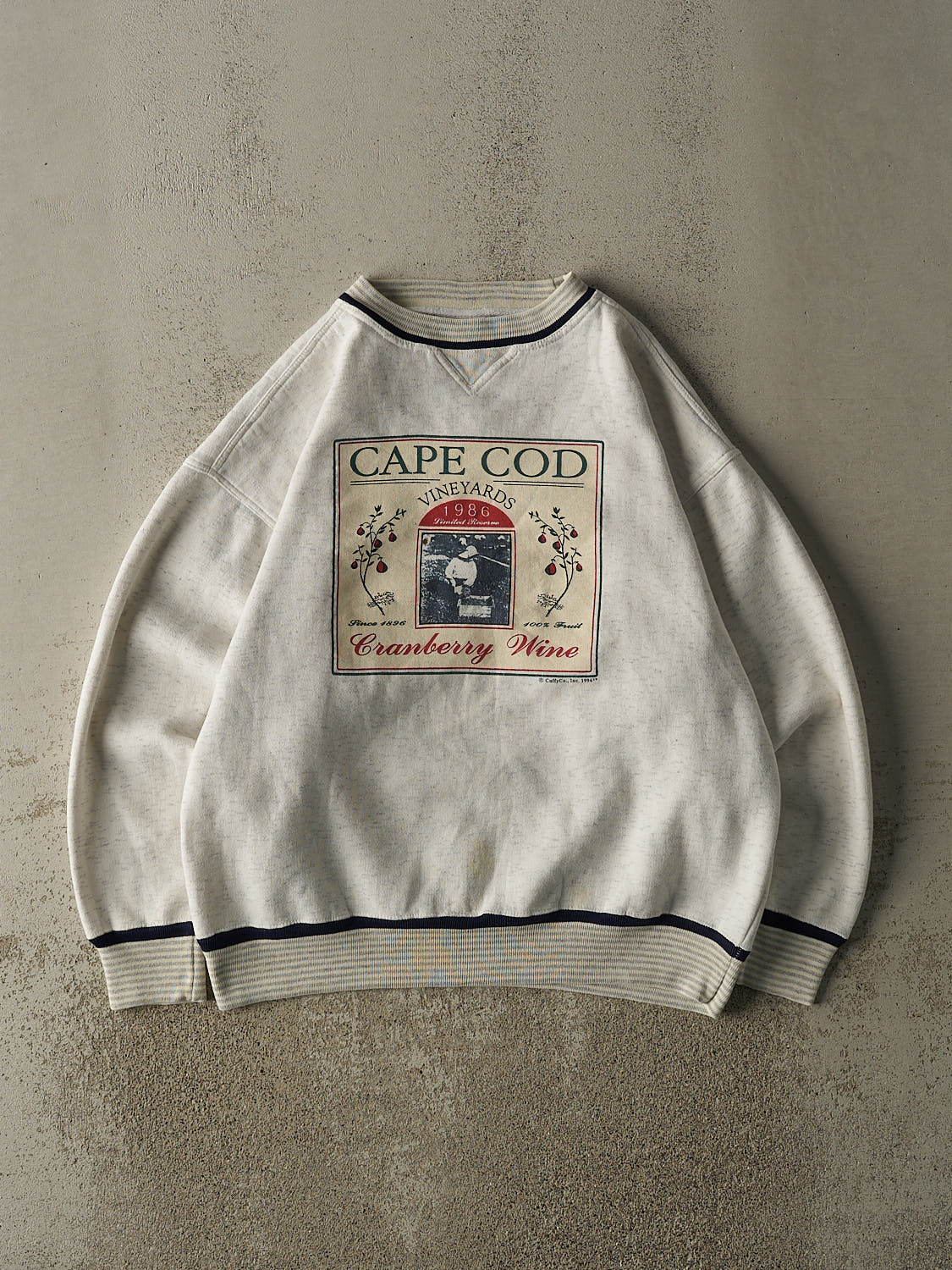 Vintage 94' Heather Grey Cape Cod Vineyards Ribbed Crewneck (L)
