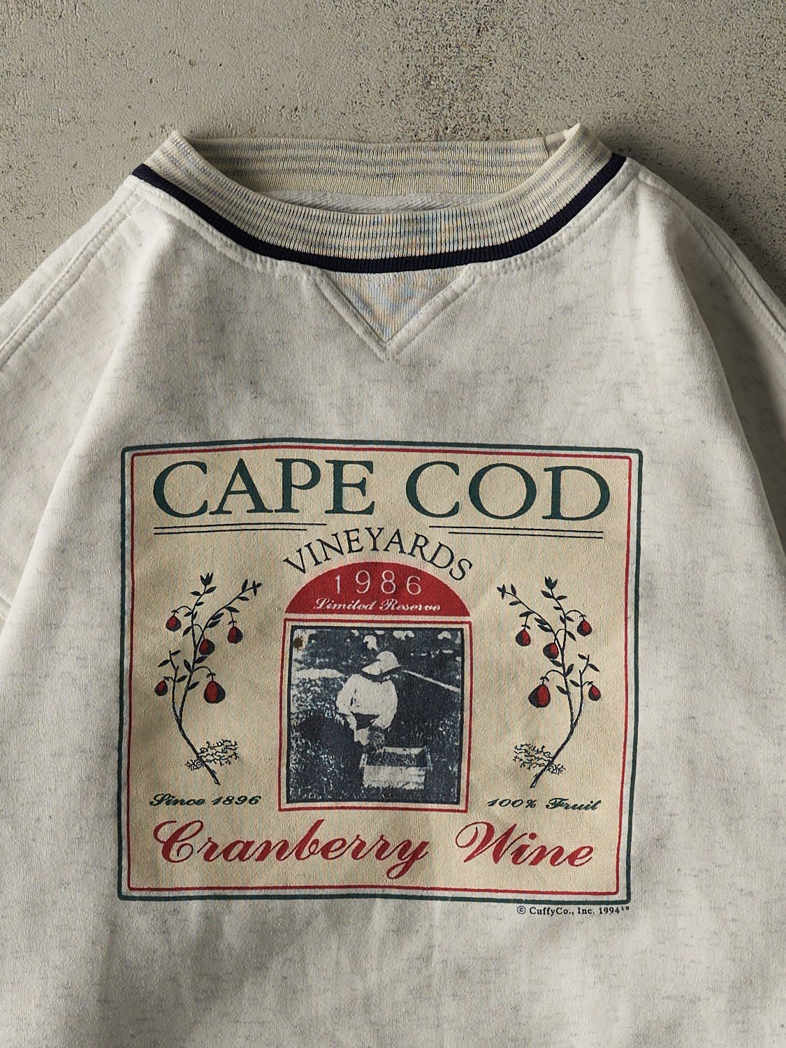Vintage 94' Heather Grey Cape Cod Vineyards Ribbed Crewneck (L)