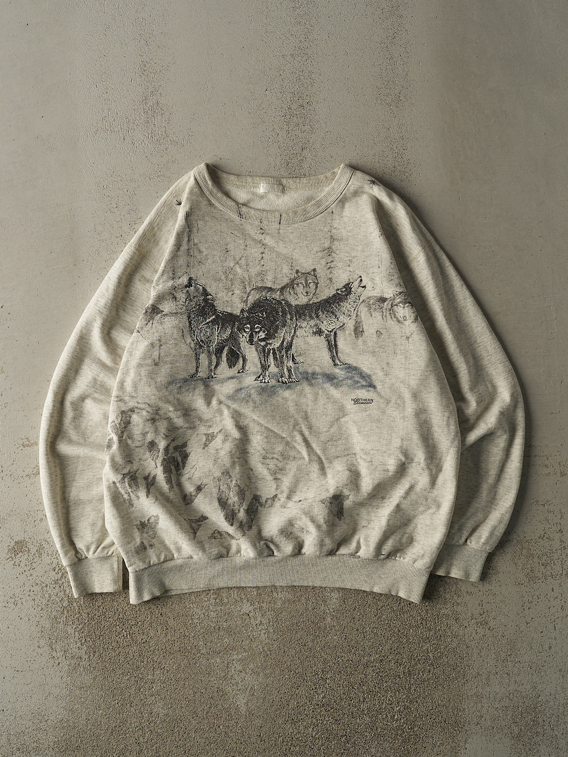 Vintage 90s Heather Grey Northern Elements Wolf Crewneck (XXL)