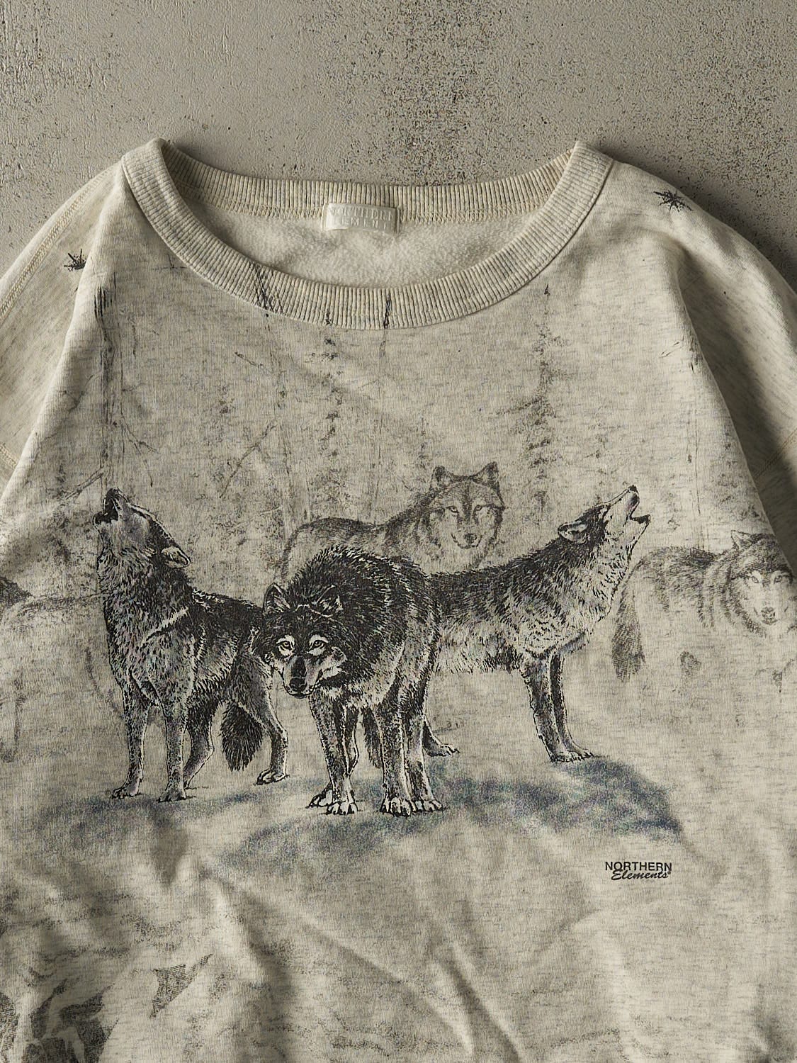 Vintage 90s Heather Grey Northern Elements Wolf Crewneck (XXL)