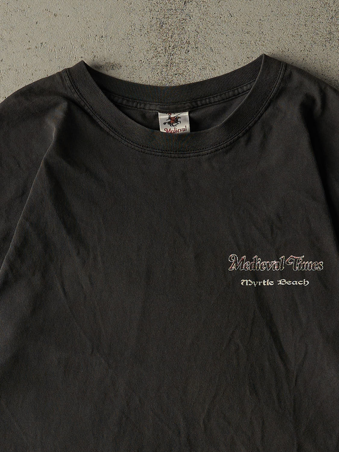 Vintage 90s Faded Black Medieval Times Myrtle Beach Tee (L/XL)