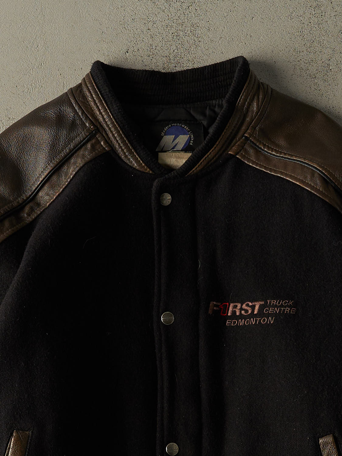 Vintage 90s Black & Brown Embroidered Varsity Jacket (M/L)