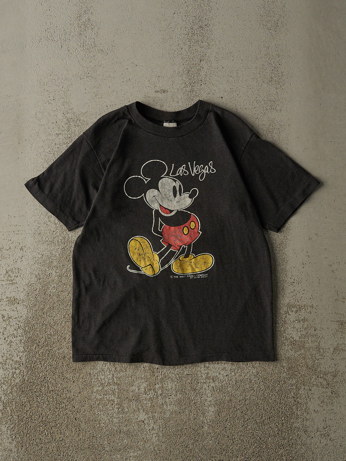 Vintage 80s Faded Black Mickey Mouse Las Vegas Single Stitch Baby Tee (XS)