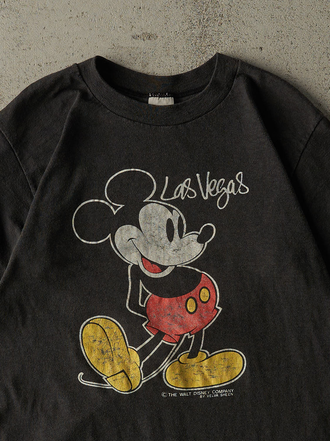 Vintage 80s Faded Black Mickey Mouse Las Vegas Single Stitch Baby Tee (XS)