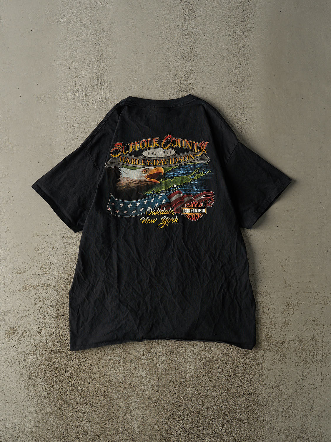 Vintage 13' Black Harley Davidson Oakdale NY Tee (L/XL)