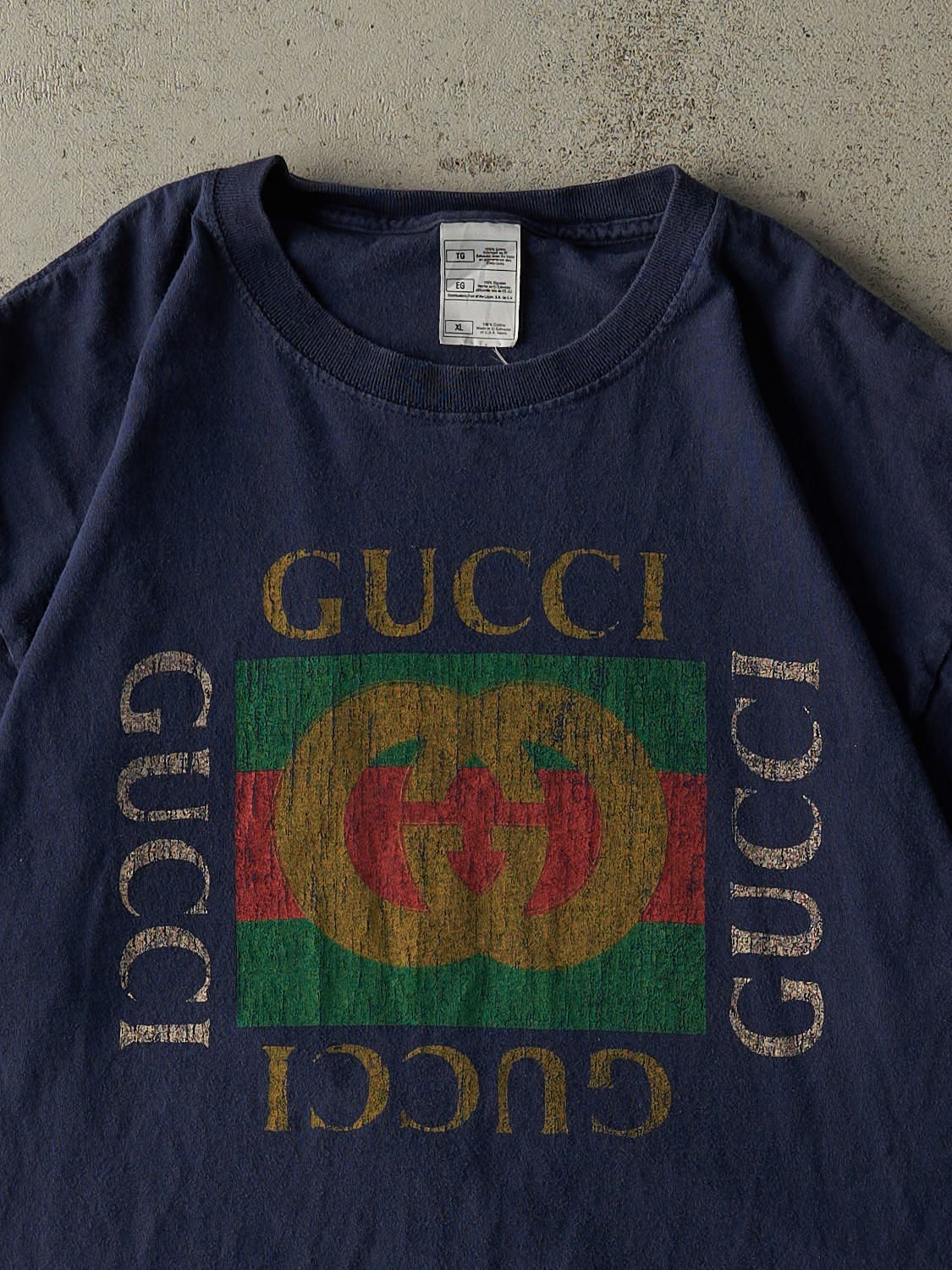 Vintage 90s Navy Blue Gucci Bootleg Tee (L)