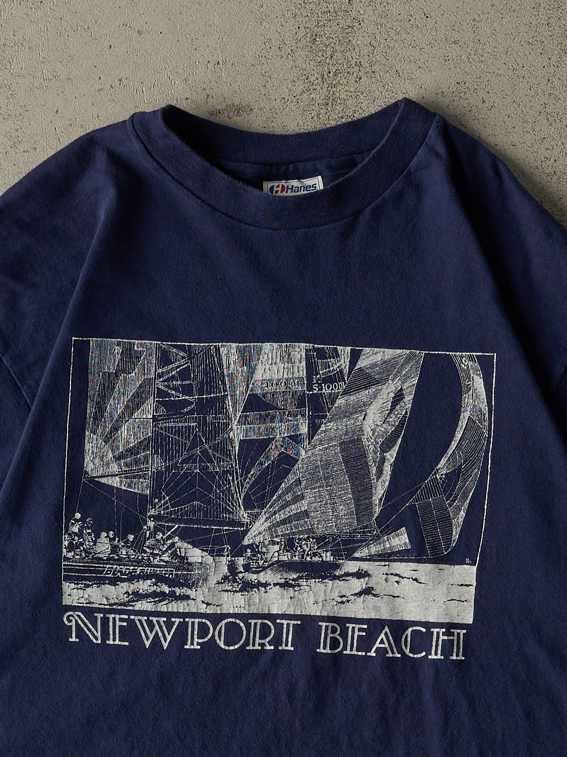 Vintage 80s Navy Blue Newport Beach Single Stitch Tee (M)
