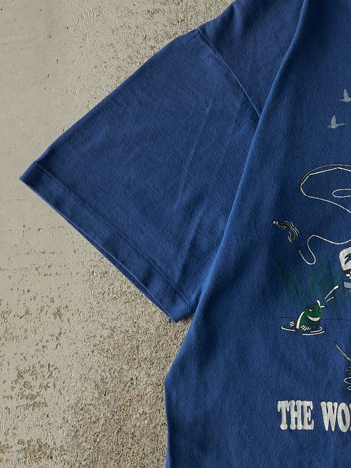 Vintage 80s Blue Fishing Slogan Tee (S/M)