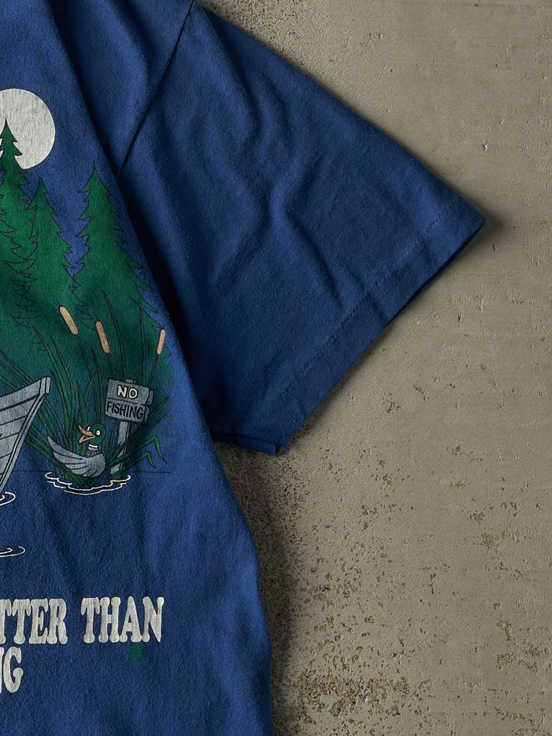 Vintage 80s Blue Fishing Slogan Tee (S/M)