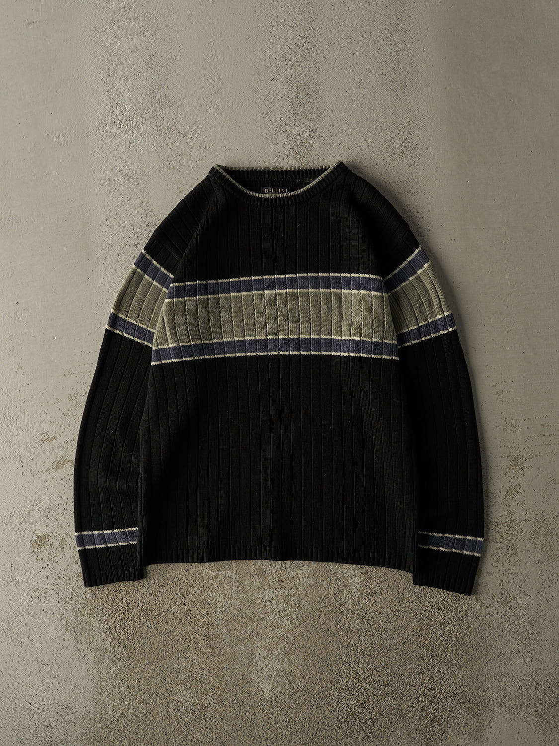 Vintage 90s Black, Navy & Grey Striped Knit (M/L)
