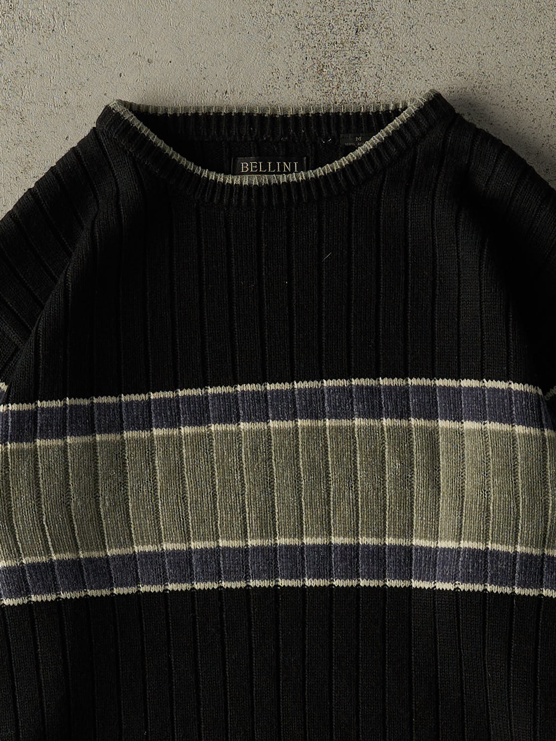 Vintage 90s Black, Navy & Grey Striped Knit (M/L)