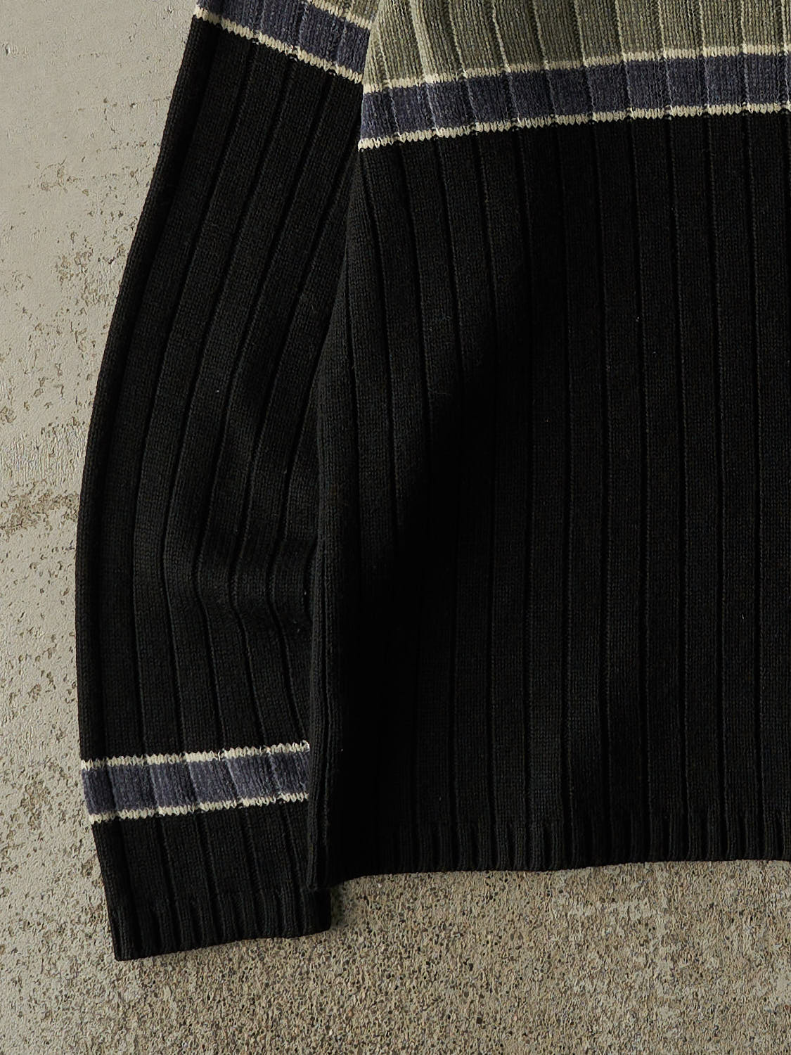 Vintage 90s Black, Navy & Grey Striped Knit (M/L)