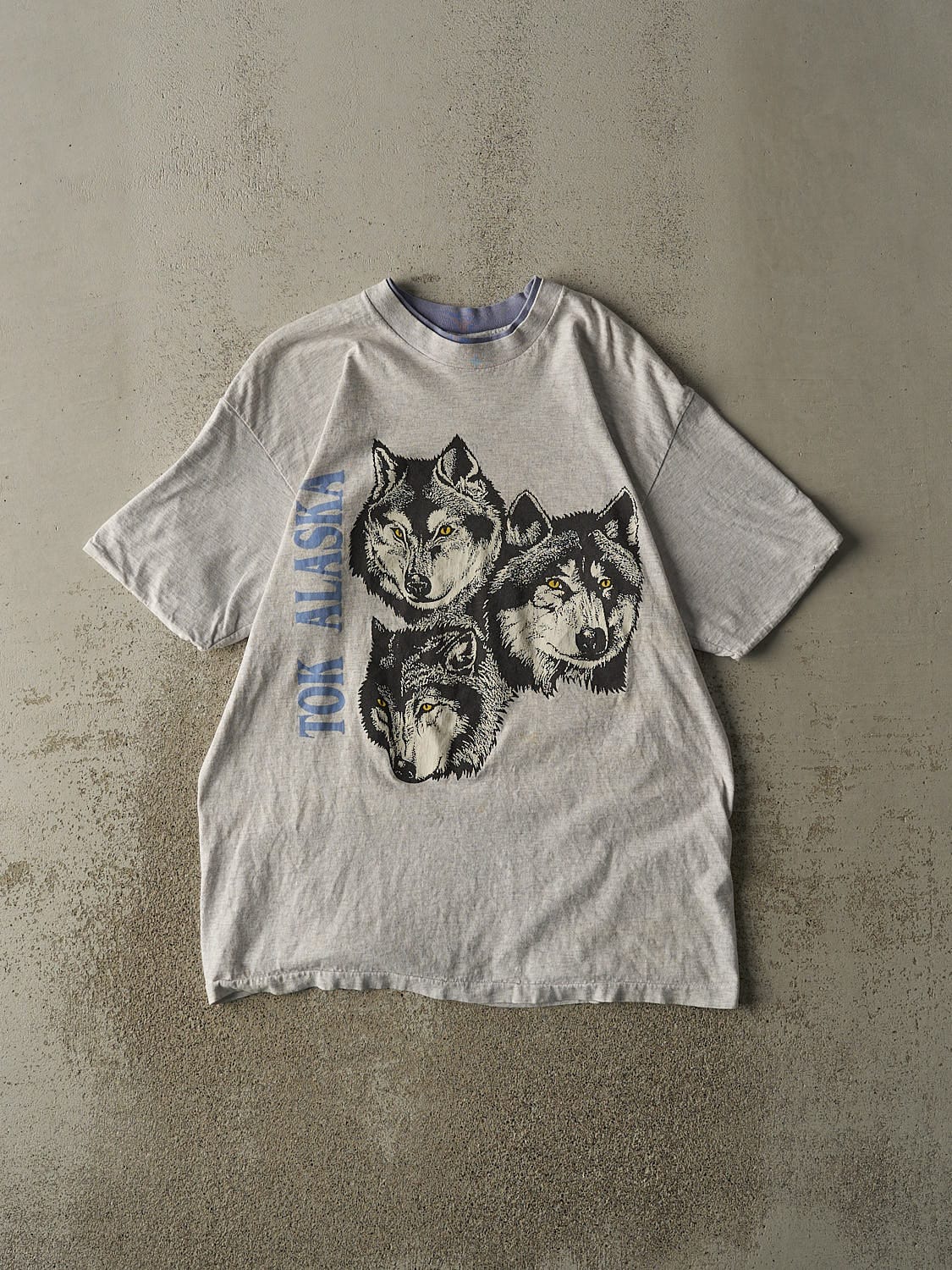 Vintage 90s Heather Grey Alaska Wolves Tee (L/XL)