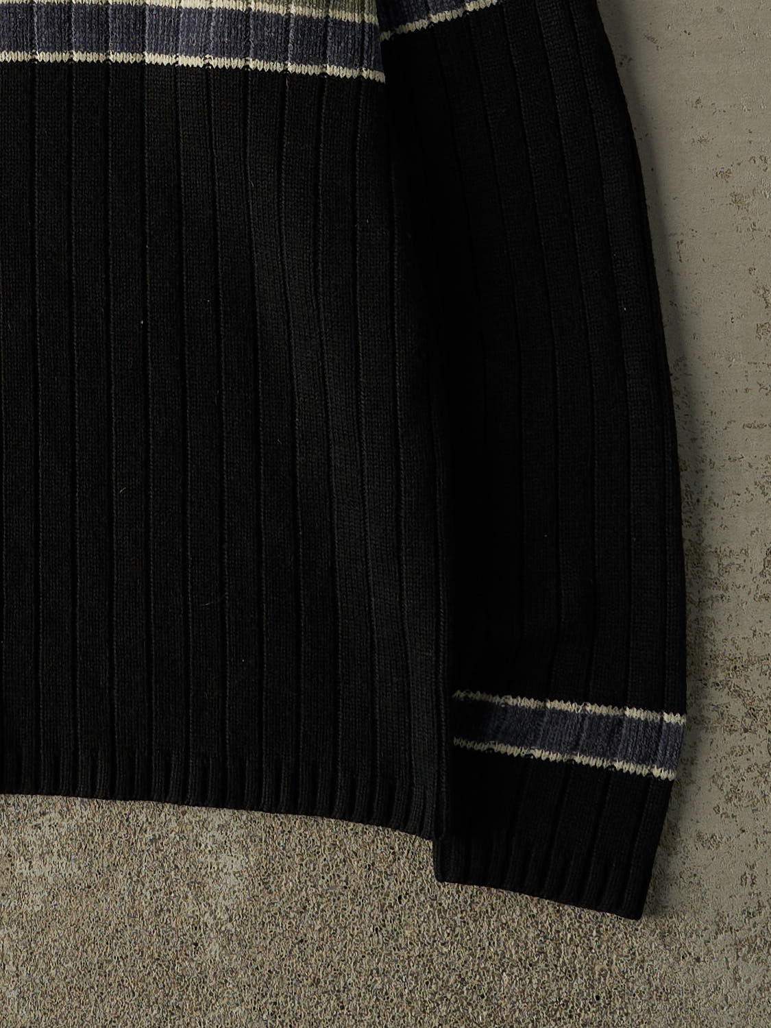 Vintage 90s Black, Navy & Grey Striped Knit (M/L)