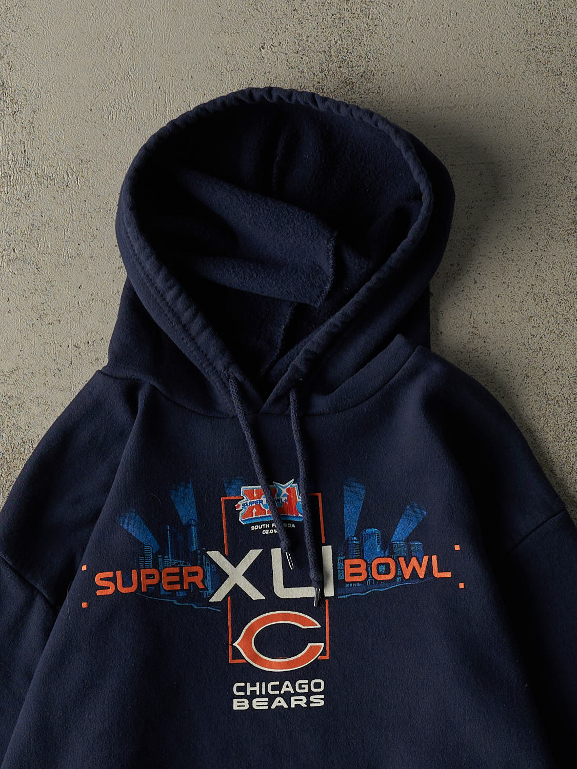 Vintage 07' Navy Blue Chicago Bears Superbowl XLI Hoodie (S/M)
