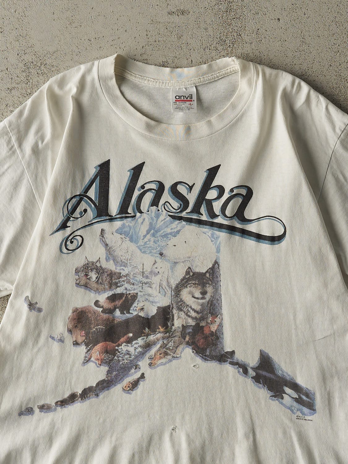 Vintage 90s White Alaska Nature Single Stitch Tee (L)