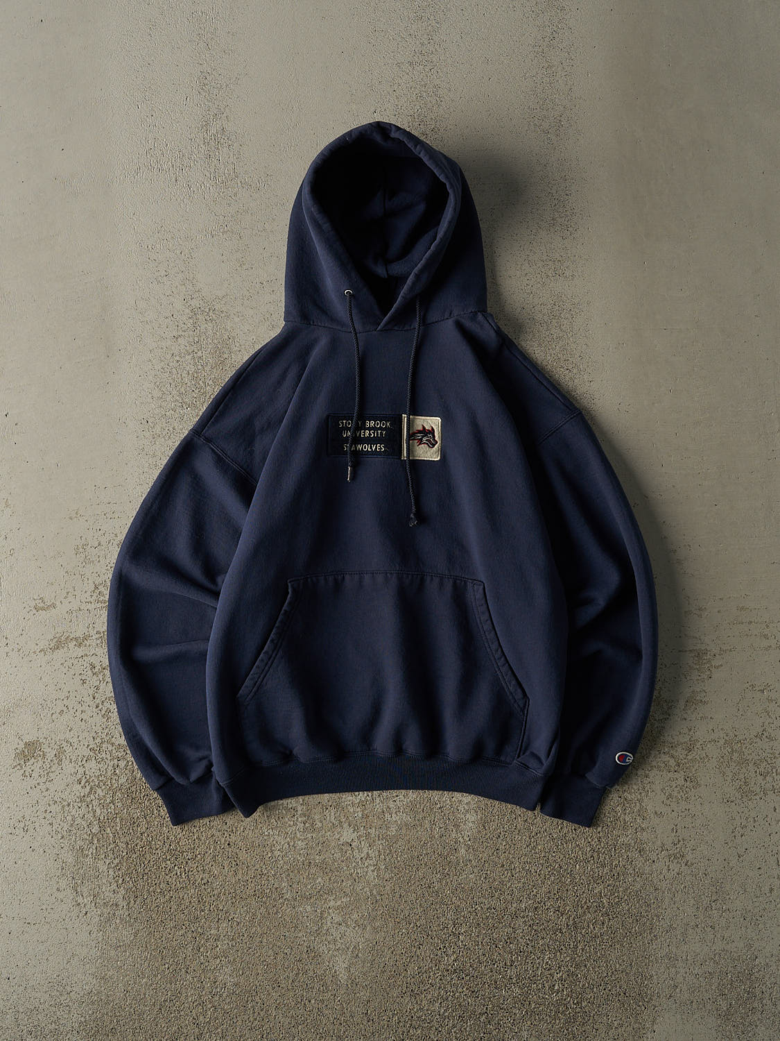 Vintage 90s Navy Blue Stony Brook University Seawolves Embroidered Hoodie (S)