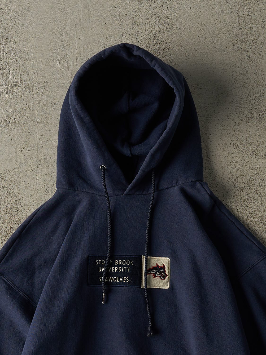 Vintage 90s Navy Blue Stony Brook University Seawolves Embroidered Hoodie (S)