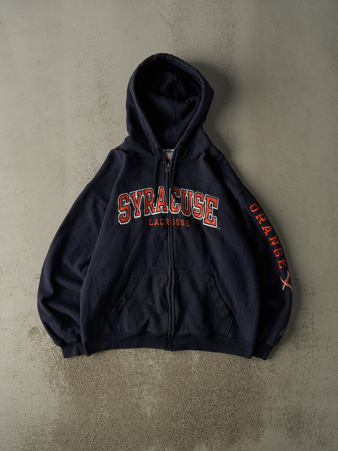 Vintage Y2K Navy Blue Champion Syracuse University Lacrosse Zip Up Hoodie (XL/XXL)
