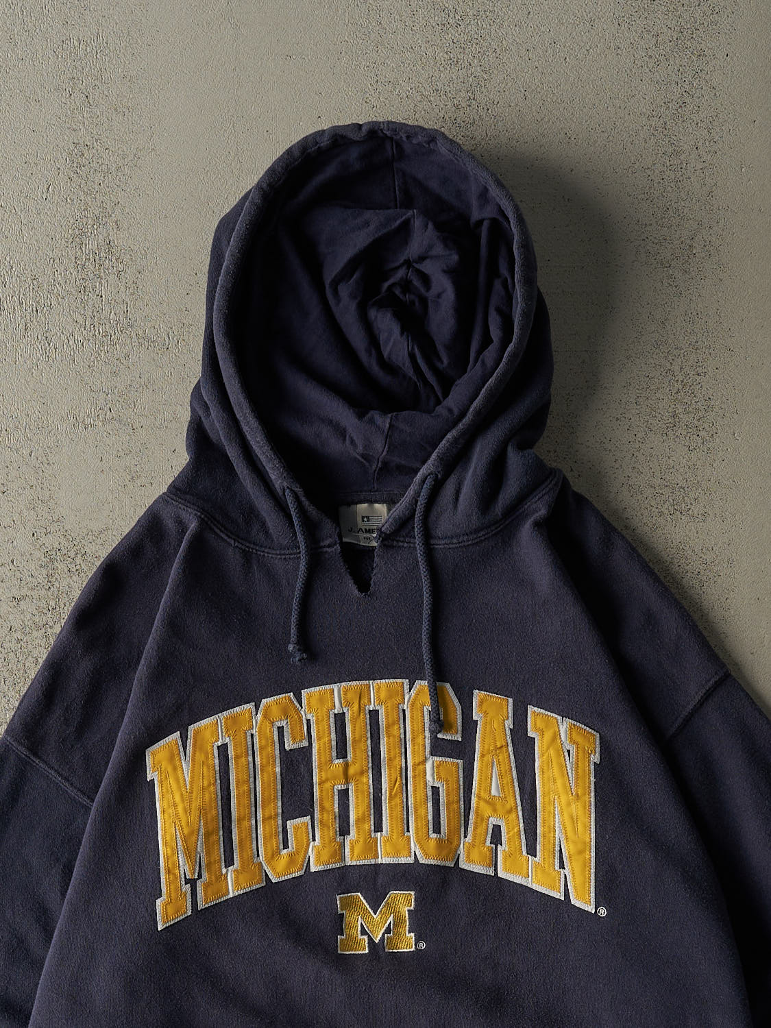 Vintage Y2K Navy Blue University of Michigan Embroidered Hoodie (XL/XXL)