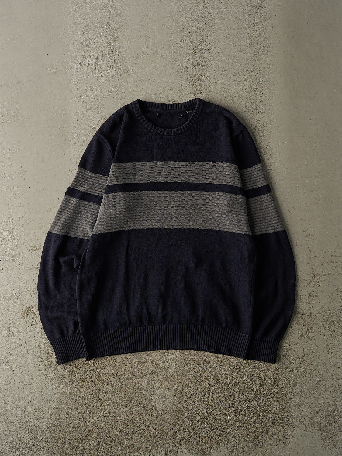 Vintage Y2K Navy Blue & Grey Striped Knit (L/XL)
