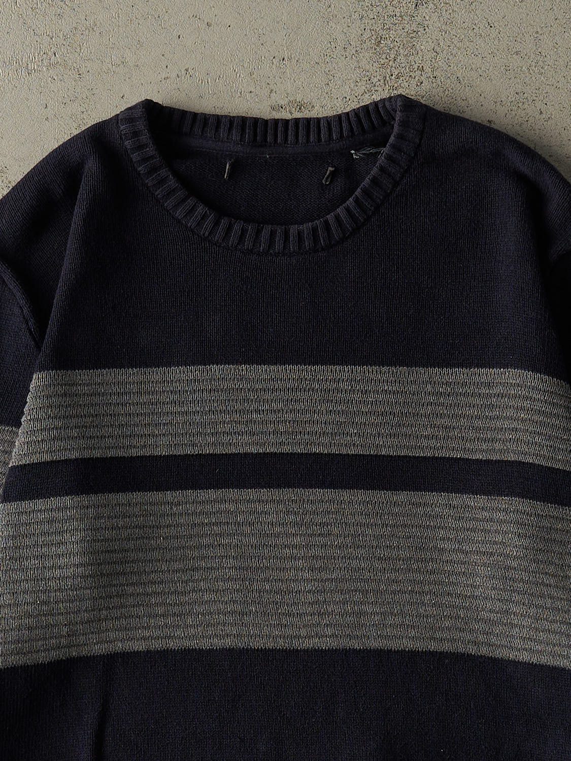 Vintage Y2K Navy Blue & Grey Striped Knit (L/XL)