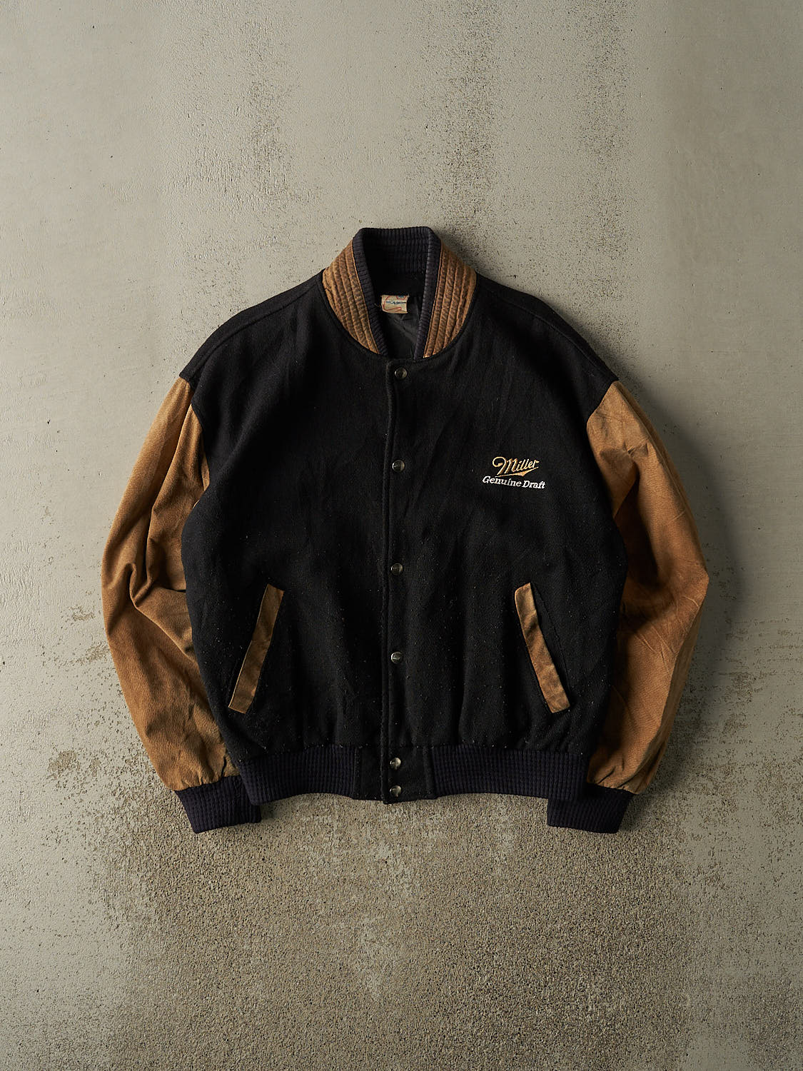 Vintage 90s Black Miller Genuine Embroidered Varsity Jacket (M/L)