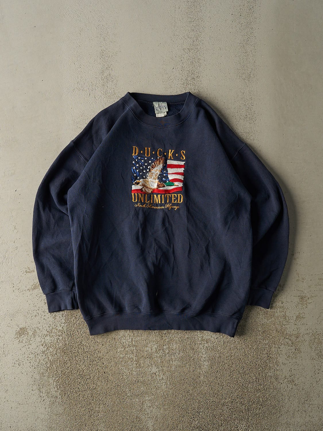 Vintage Y2K Navy Blue Emboirdered Duck Crewneck (L)