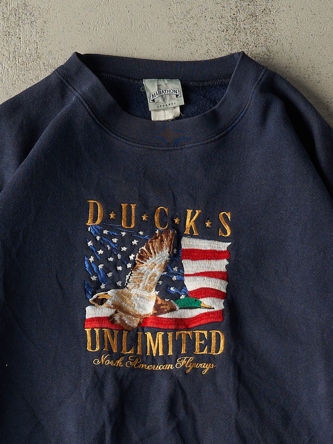 Vintage Y2K Navy Blue Emboirdered Duck Crewneck (L)
