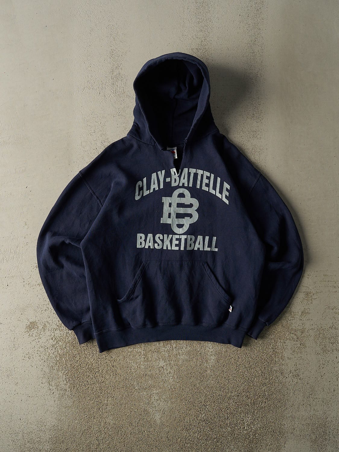 Vintage 90s Navy Blue Russell Athletic Clay-Batelle Basketball Hoodie (L)